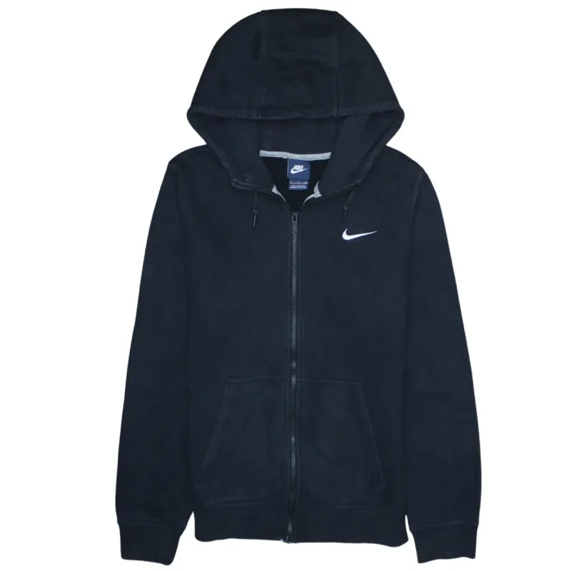 Nike Black Full Zip Hoodie Men's Small Embroidered Swoosh Split Pocket Fleece Sweatshirt sold by Vintage Club