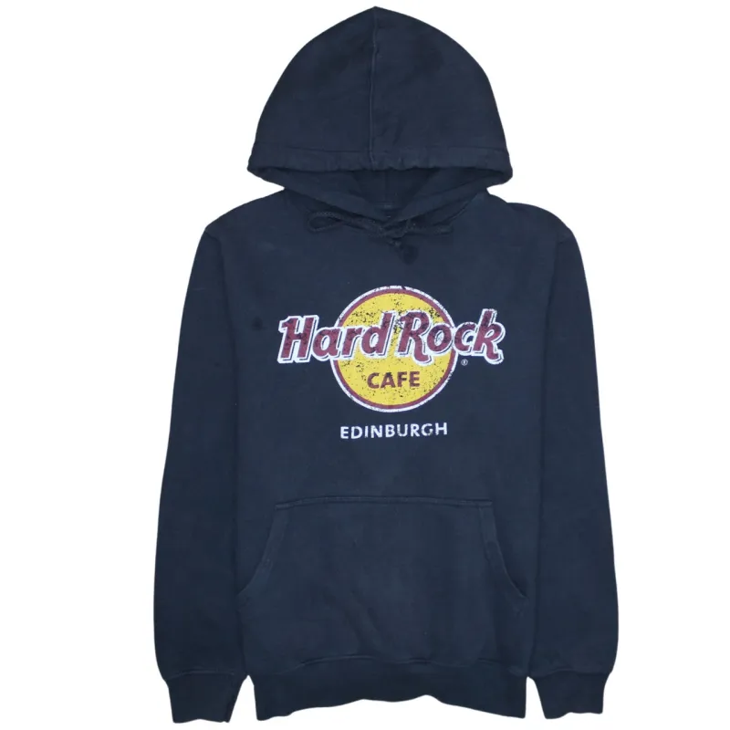 Hard Rock Cafe Navy Blue Hoodie Women’s Medium Printed Edinburgh Logo Pullover Sweatshirt sold by Vintage Club