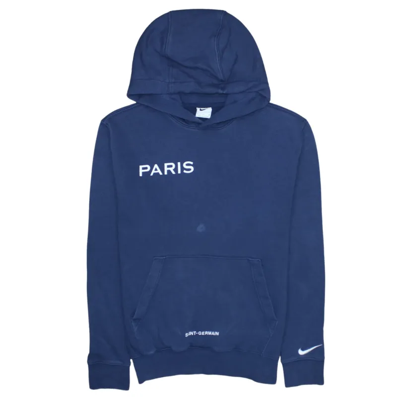 Nike Navy Blue Hoodie Men's Small Paris Saint-Germain Printed Logo Pullover Sweatshirt made by Nike