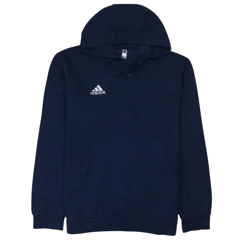 Adidas Navy Blue Hoodie Women's Large Embroidered Chest Logo Front Pocket Pullover Sweatshirt sold by Vintage Club