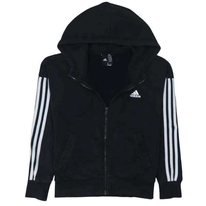 Adidas Black Full Zip Hoodie Women's Small Three Stripe Sleeves Embroidered Logo Sweatshirt sold by Vintage Club