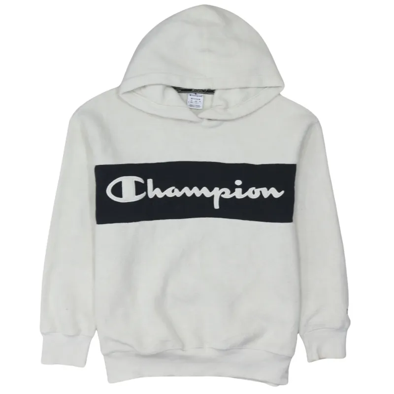 Champion Off White Hoodie Women’s Medium Fleece Pullover Large Script Logo Sweatshirt sold by Vintage Club