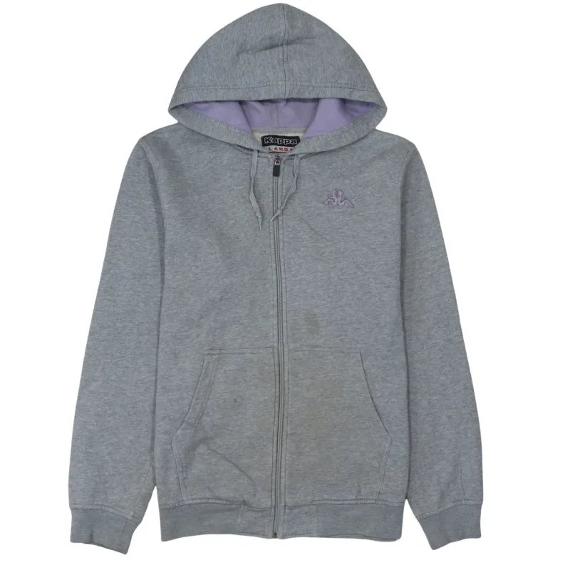 Kappa Grey Zip Hoodie Women's Large Embroidered Chest Logo Split Pockets Fleece Sweatshirt sold by Vintage Club