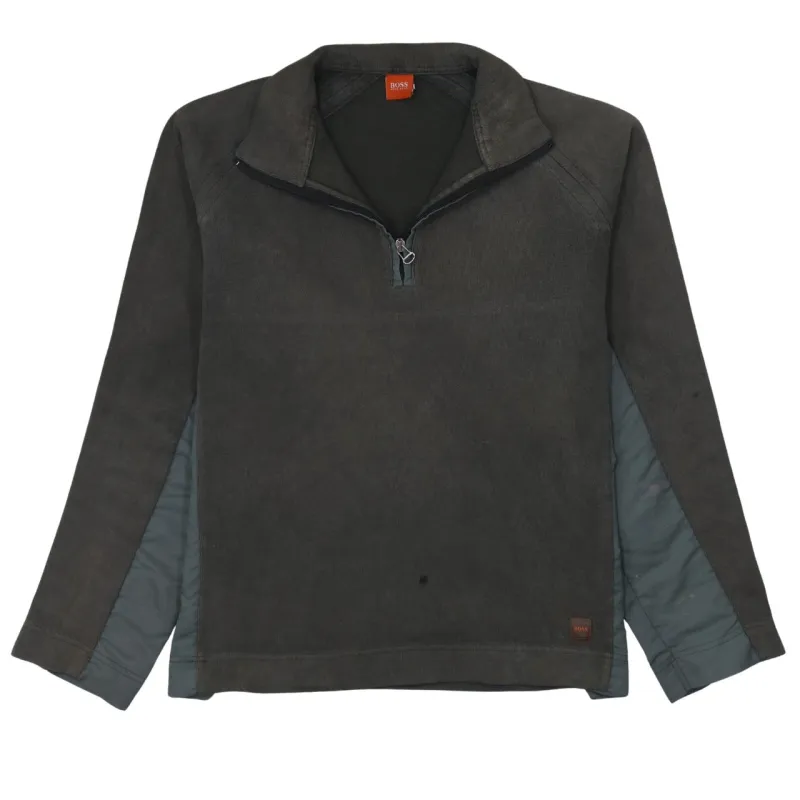 HUGO BOSS Dark Grey Half Zip Sweatshirt Women's Large Funnel Neck Contrast Panels Pullover Top made by Hugo Boss