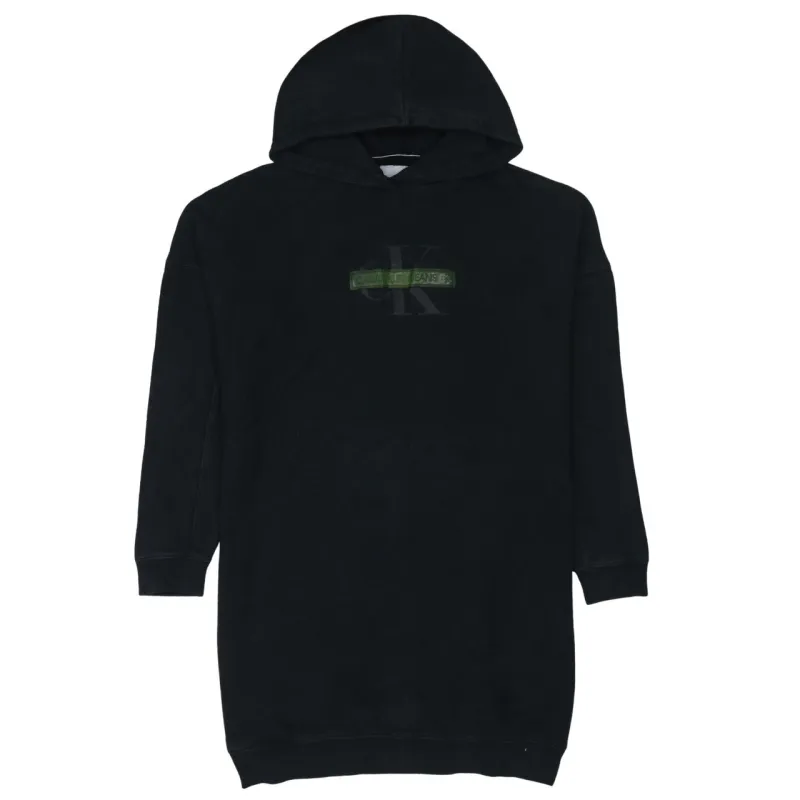 Calvin Klein Black Hoodie Men’s XSmall Embroidered Chest Logo Longline Fleece Pullover sold by Vintage Club