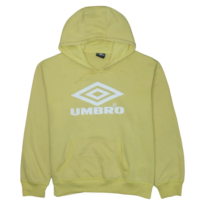 Umbro Pastel Yellow Hoodie Women’s XLarge Printed Logo Drawstring Pouch Pocket Pullover Sweatshirt sold by Vintage Club