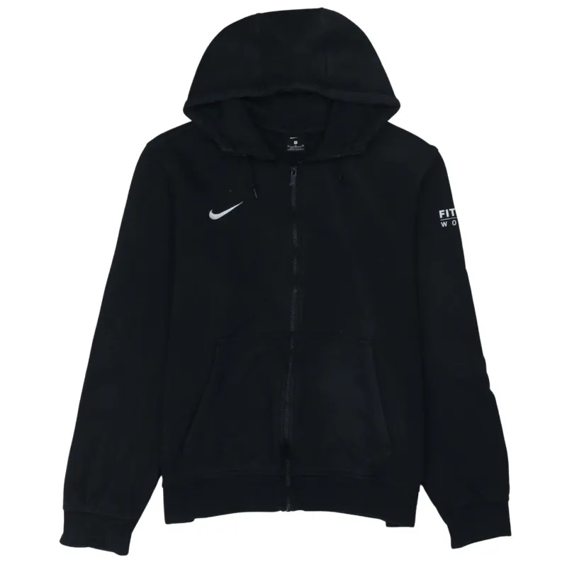 Nike Black Full Zip Hoodie Men’s XLarge Printed Swoosh Logo Split Pocket Sweatshirt sold by Vintage Club