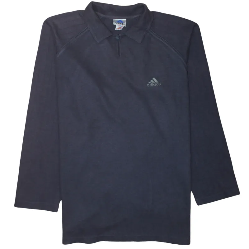 Adidas Navy Blue Long Sleeve Polo Shirt Men's Large Embroidered Chest Logo Casual Top sold by Vintage Club