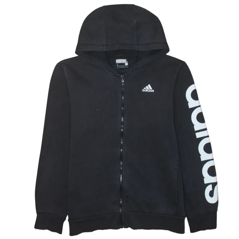 Adidas Black Full Zip Hoodie Women's Large Printed Sleeve Logo Casual Sweatshirt Top sold by Vintage Club