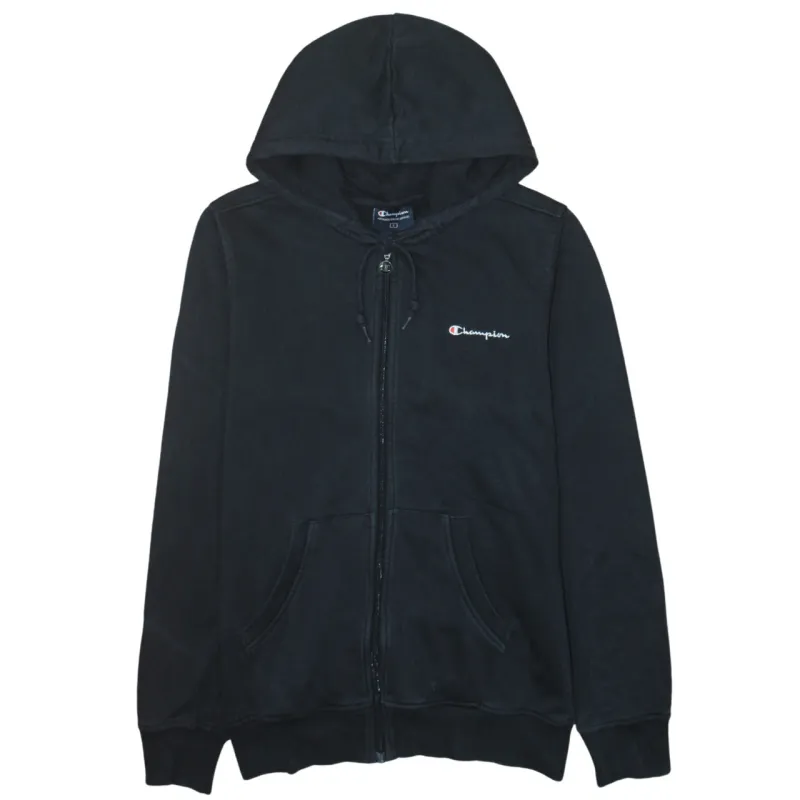 Champion Black Zip Hoodie Men's Small Embroidered Chest Logo Split Pocket Fleece Sweatshirt sold by Vintage Club
