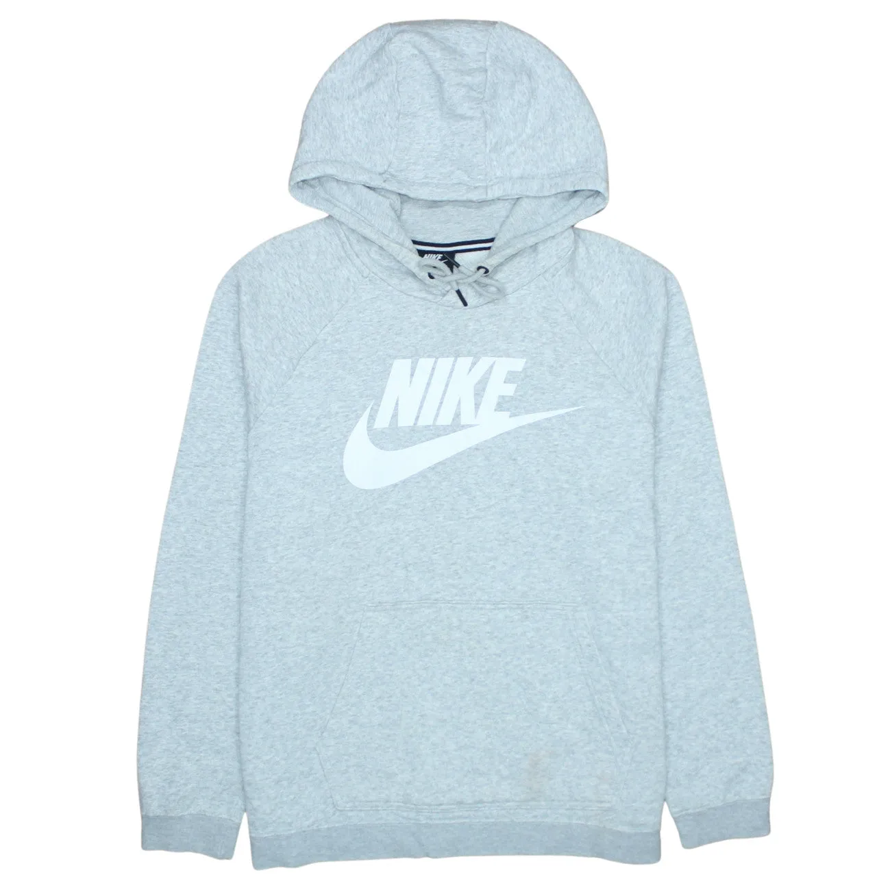 Nike Light Grey Hoodie Women's Large Printed Logo Front Pocket Pullover Sweatshirt sold by Vintage Club