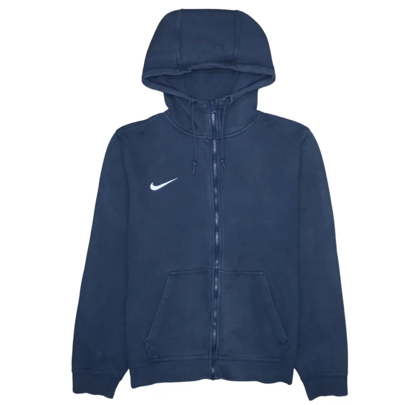 Nike Navy Blue Full Zip Hoodie Men's Medium Embroidered Swoosh Split Pocket Sweatshirt sold by Vintage Club