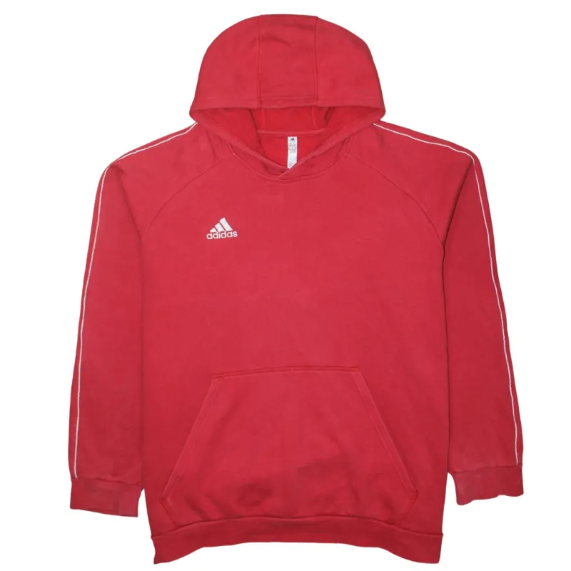 Adidas Red Hoodie Men's XXLarge White Logo Piping Sleeves Pullover Sweatshirt sold by Vintage Club