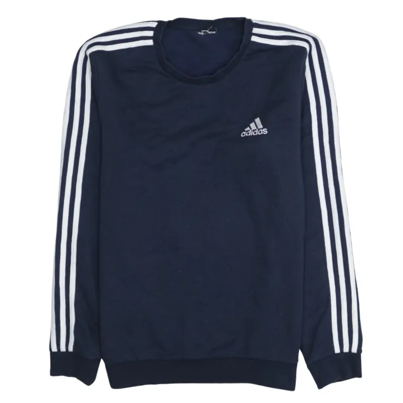 Adidas Navy Blue Sweatshirt Men's Medium Three Stripe Sleeves Embroidered Logo Pullover sold by Vintage Club