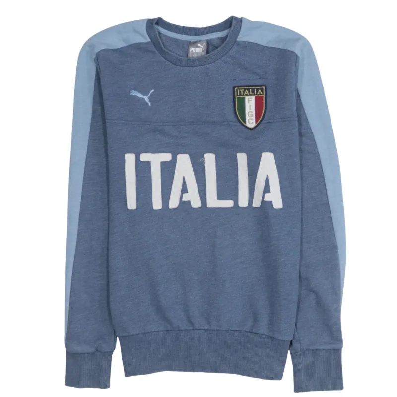 Puma Blue Italia Sweatshirt Men's Small Embroidered Crest Printed Italia Crewneck Pullover Top sold by Vintage Club