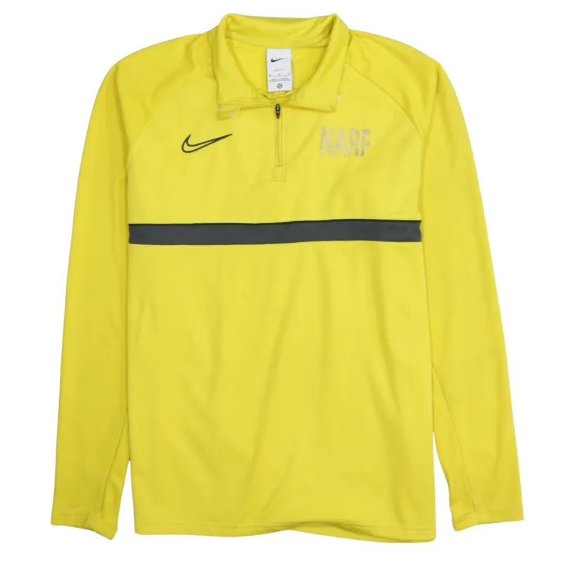 Nike Yellow Quarter Zip Sweatshirt Men's Medium Embroidered NARF Logo Stripe Pullover Top made by Nike