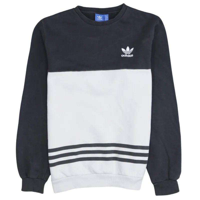 Adidas Black White Sweatshirt Men's Small Trefoil Logo Colour Block Three Stripe Pullover Top sold by Vintage Club