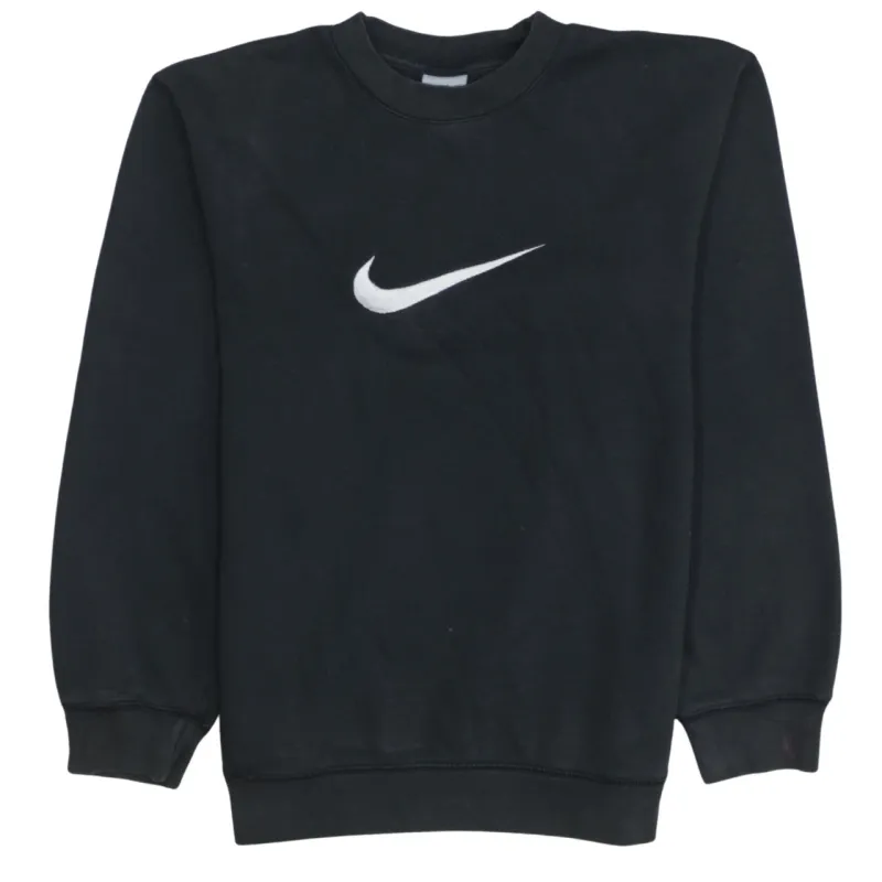 Nike Black Sweatshirt Women's Large Embroidered Swoosh Logo Crewneck Pullover Fleece Top made by Nike