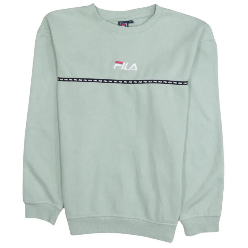 Fila Mint Green Sweatshirt Women's Large Embroidered Logo Tape Trim Crewneck Pullover made by Fila