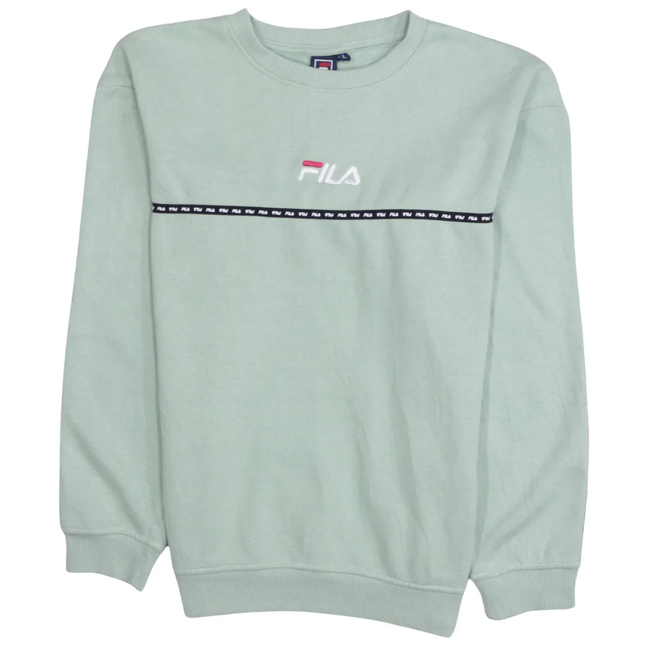 Fila Mint Green Sweatshirt Women's Large Embroidered Logo Tape Trim Crewneck Pullover sold by Vintage Club