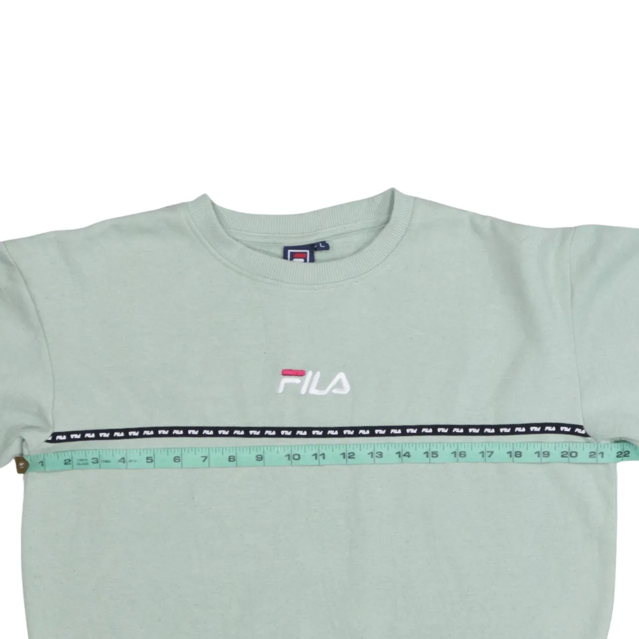 Fila Mint Green Sweatshirt Women's Large Embroidered Logo Tape Trim Crewneck Pullover sold by Vintage Club product image thumbnail 5