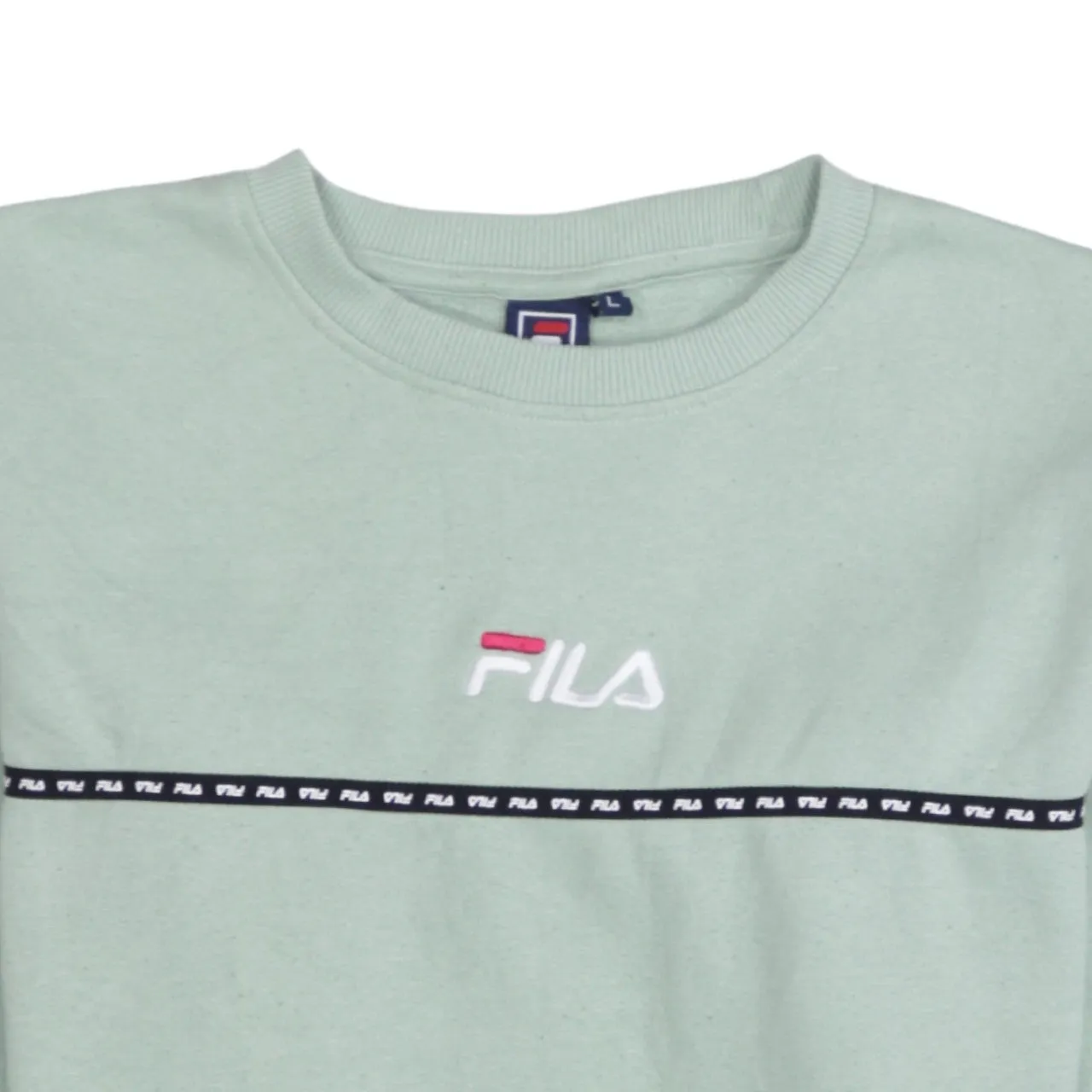 Fila Mint Green Sweatshirt Women's Large Embroidered Logo Tape Trim Crewneck Pullover sold by Vintage Club product image thumbnail 3