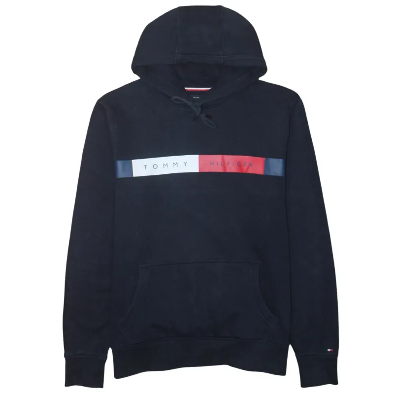 Tommy Hilfiger Navy Hoodie Women’s Large Printed Flag Logo Front Pocket Pullover Sweatshirt sold by Vintage Club