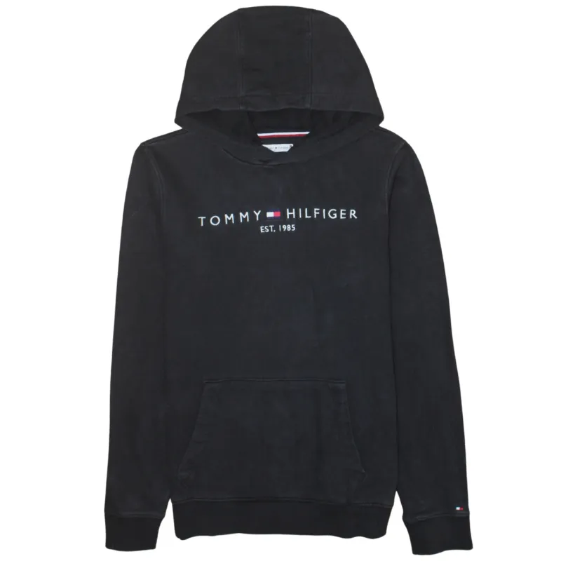 Tommy Hilfiger Faded Black Hoodie Men's Small Embroidered Logo Front Pocket Pullover Sweatshirt sold by Vintage Club