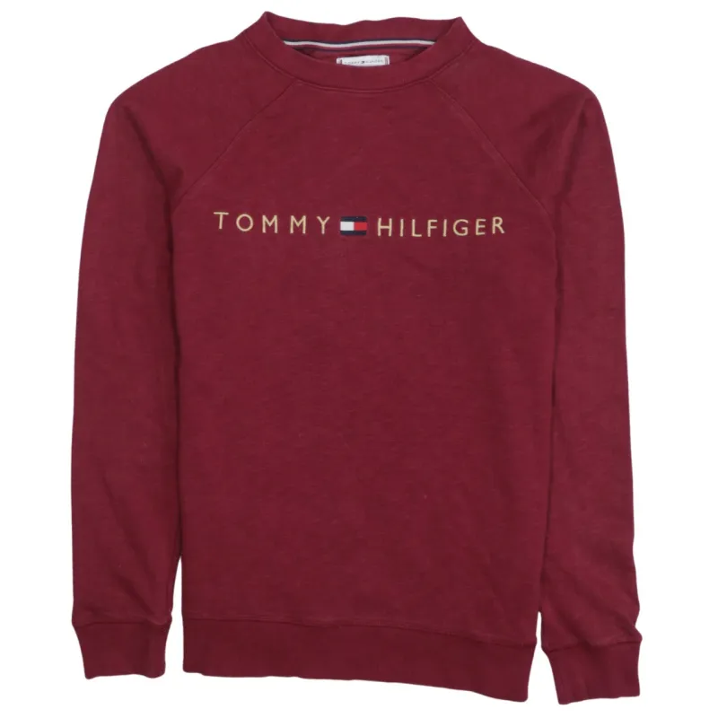 Tommy Hilfiger Burgundy Red Sweatshirt Men's Small Embroidered Logo Crewneck Pullover made by Tommy Hilfiger