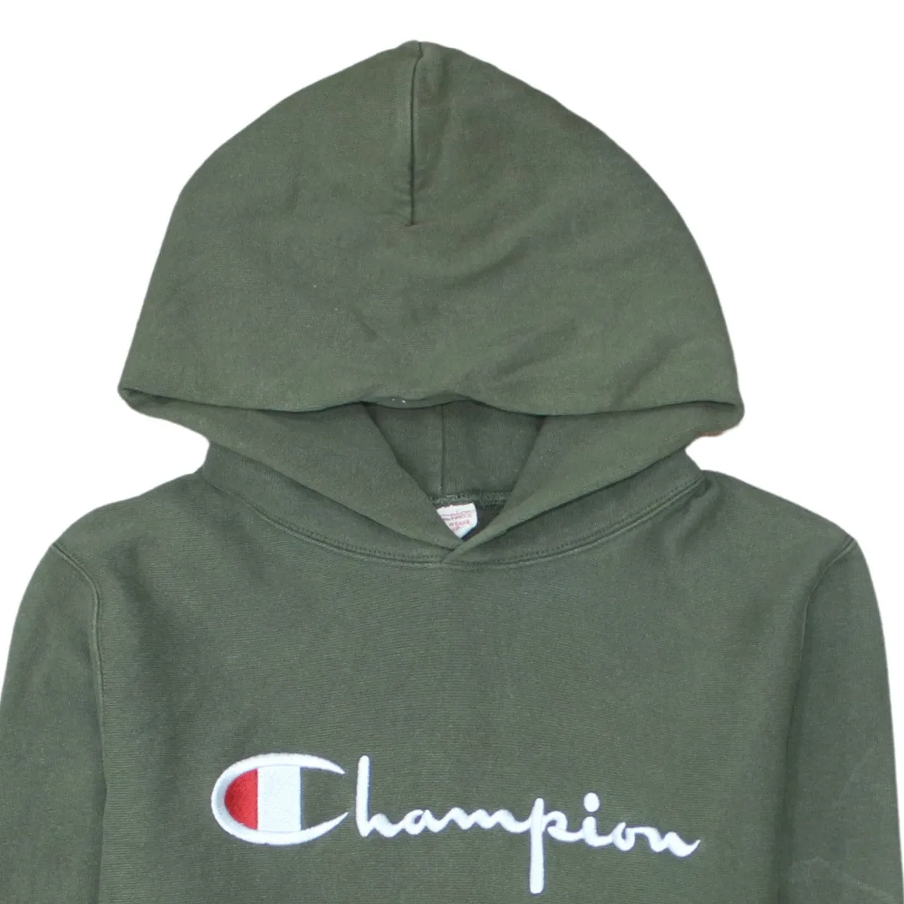Champion Khaki Green Hoodie Women's Large Embroidered Script Logo Front Pocket Pullover Sweatshirt sold by Vintage Club product image thumbnail 3