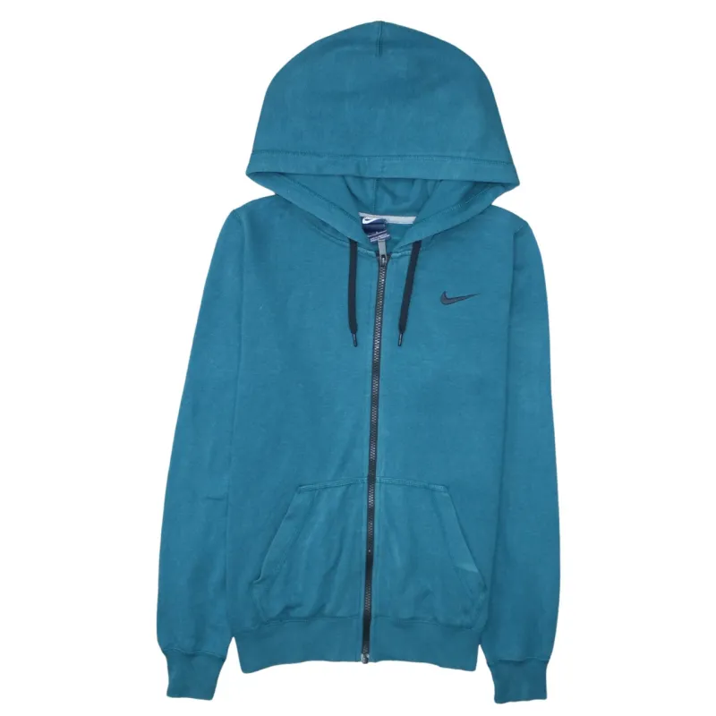 Nike Teal Zip Hoodie Men's Small Embroidered Swoosh Drawstring Hood Split Pocket Sweatshirt sold by Vintage Club