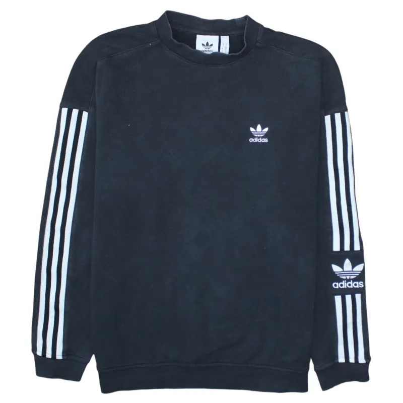 Adidas Black Sweatshirt Men's Small Embroidered Trefoil Logo Three Stripe Sleeve Pullover sold by Vintage Club