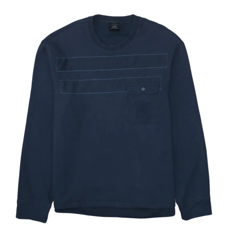 Armani Exchange Navy Blue Sweatshirt Men's Large Chest Pocket Stitch Detail Pullover Top sold by Vintage Club