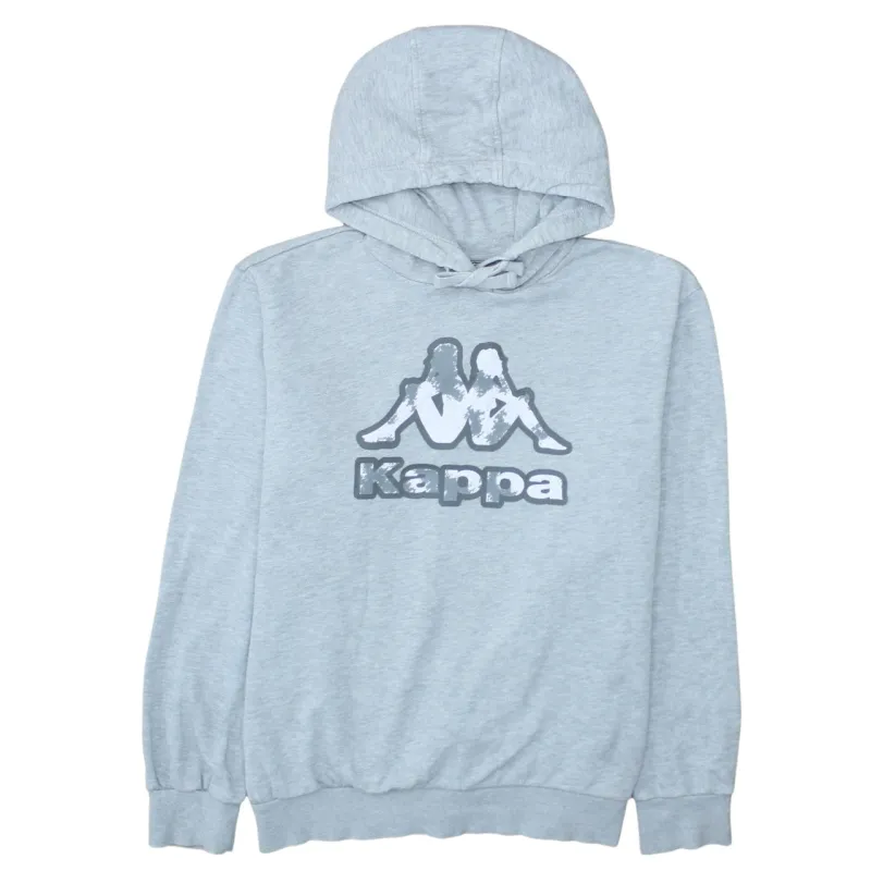 Kappa Light Grey Hoodie Men’s Large Printed Logo Drawstring Hood Ribbed Hem Pullover Sweatshirt sold by Vintage Club