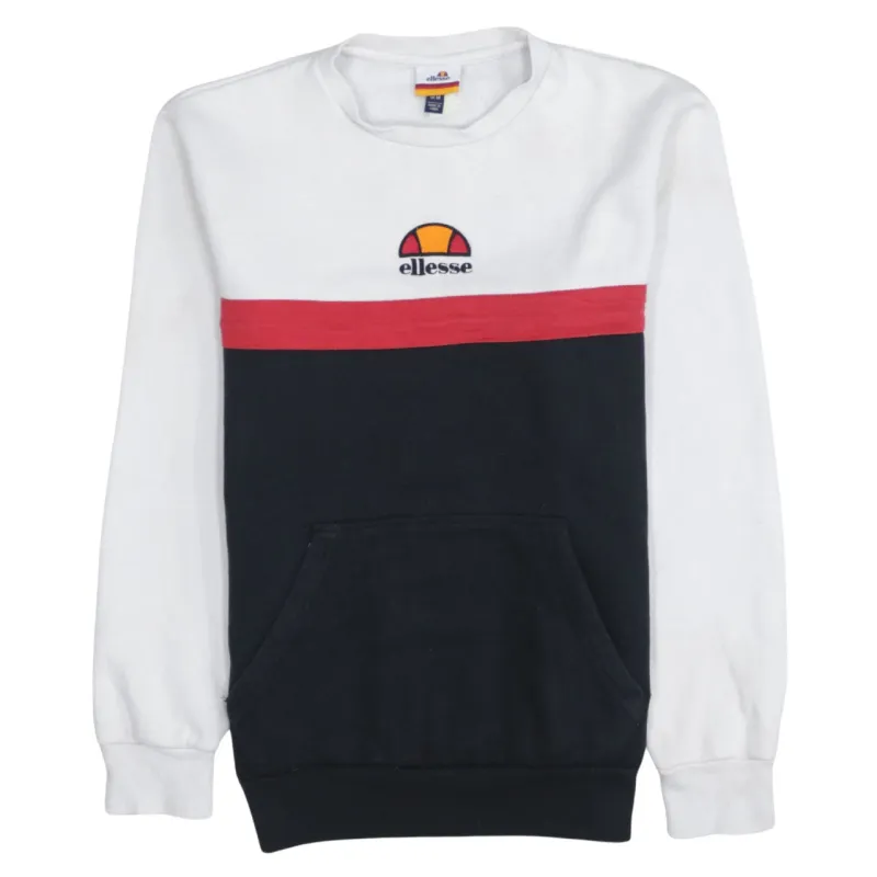 Ellesse White Black Sweatshirt Men's Medium Embroidered Logo Colour Block Front Pocket Pullover made by Ellesse