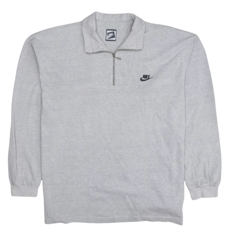 Nike Grey Quarter Zip Sweatshirt Men’s XLarge Embroidered Swoosh Logo Ribbed Cuffs Pullover Top sold by Vintage Club
