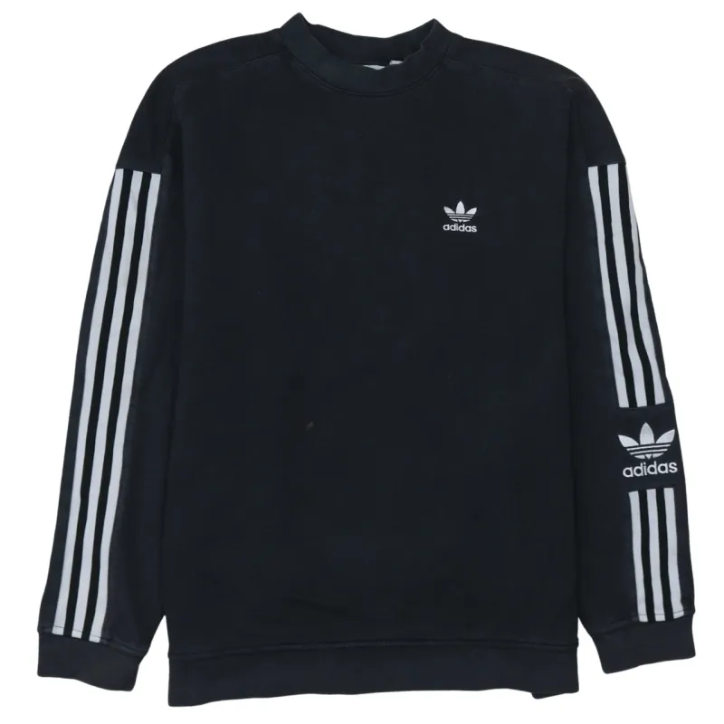 Adidas Black Sweatshirt Men's Small Trefoil Embroidered Logo Three Stripe Sleeves Pullover Top sold by Vintage Club