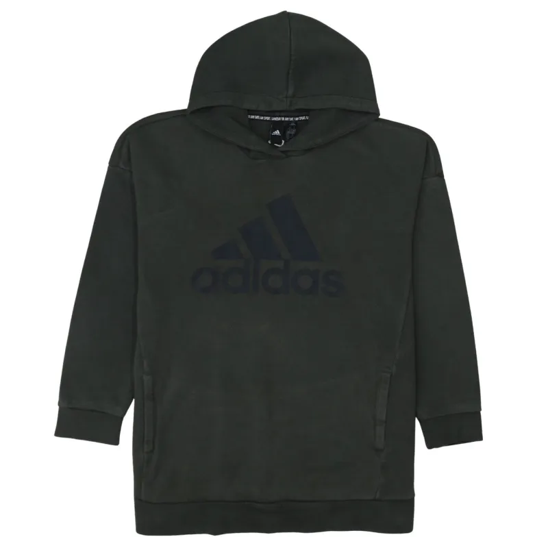 Adidas Dark Green Hoodie Women’s Medium Printed Logo Longline Side Pockets Sweatshirt sold by Vintage Club