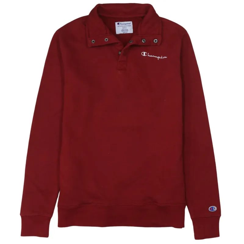 Champion Burgundy Red Sweatshirt Men's Small Embroidered Logo Snap Collar Pullover Jumper made by Champion