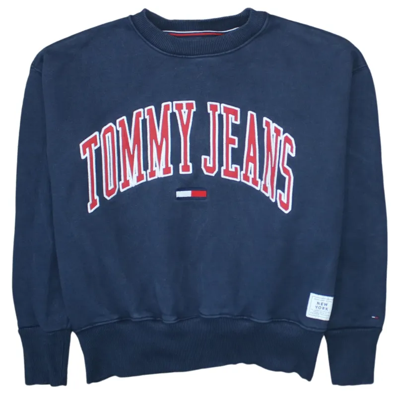 Tommy Jeans Navy Blue Sweatshirt Men's Small Embroidered Logo Ribbed Crewneck Pullover sold by Vintage Club