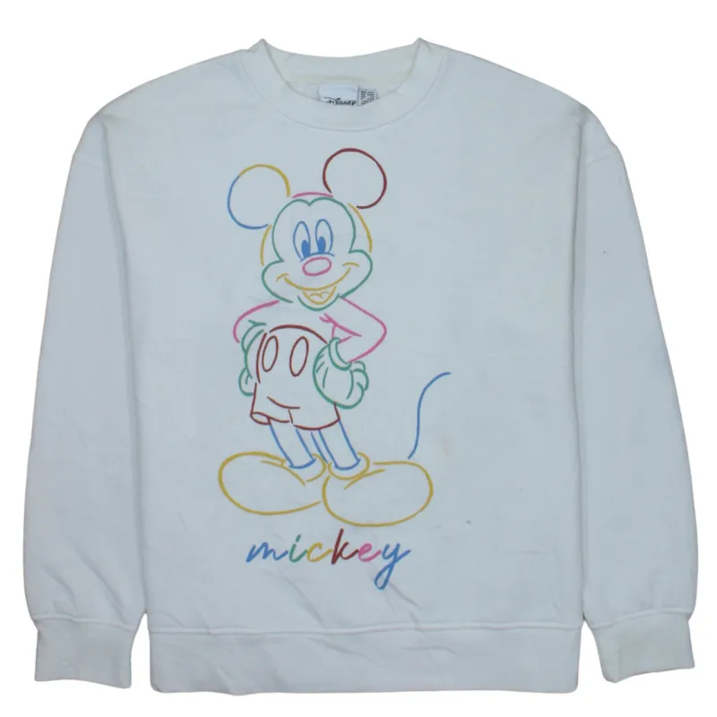 Disney White Sweatshirt Women’s Small Printed Mickey Graphic Crewneck Pullover Top sold by Vintage Club