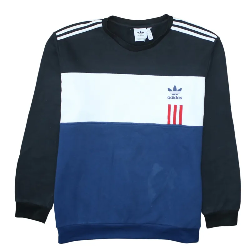 Adidas Black Blue Sweatshirt Men's XXLarge Embroidered Trefoil Logo Colour Block Pullover Top sold by Vintage Club