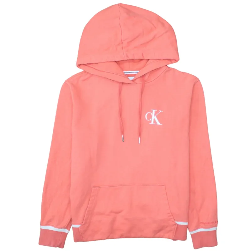 Calvin Klein Coral Pink Hoodie Men’s Small Embroidered CK Logo Front Pocket Pullover Sweatshirt sold by Vintage Club