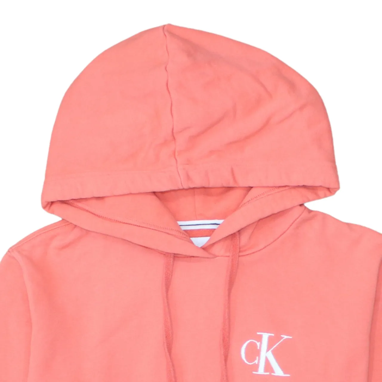 Calvin Klein Coral Pink Hoodie Men’s Small Embroidered CK Logo Front Pocket Pullover Sweatshirt sold by Vintage Club product image thumbnail 3