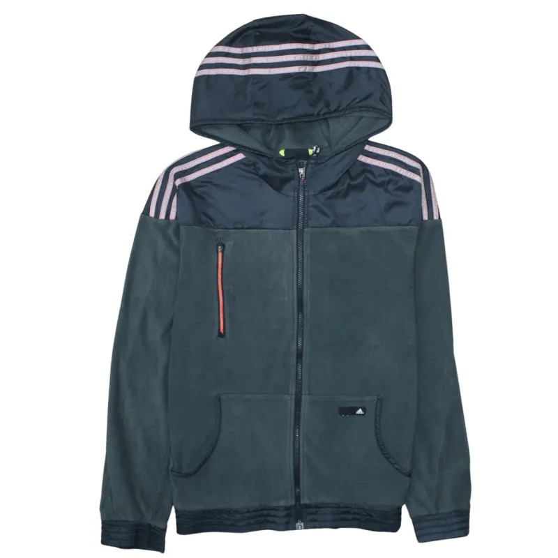 Adidas Dark Grey Hooded Fleece Jacket Women’s Medium Three Stripe Panel Full Zip Top sold by Vintage Club