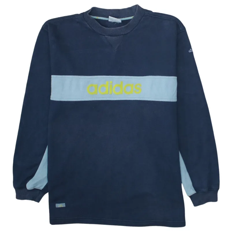 Adidas Navy Blue Sweatshirt Men's Medium Big Logo Panel Crewneck Pullover Top made by Adidas