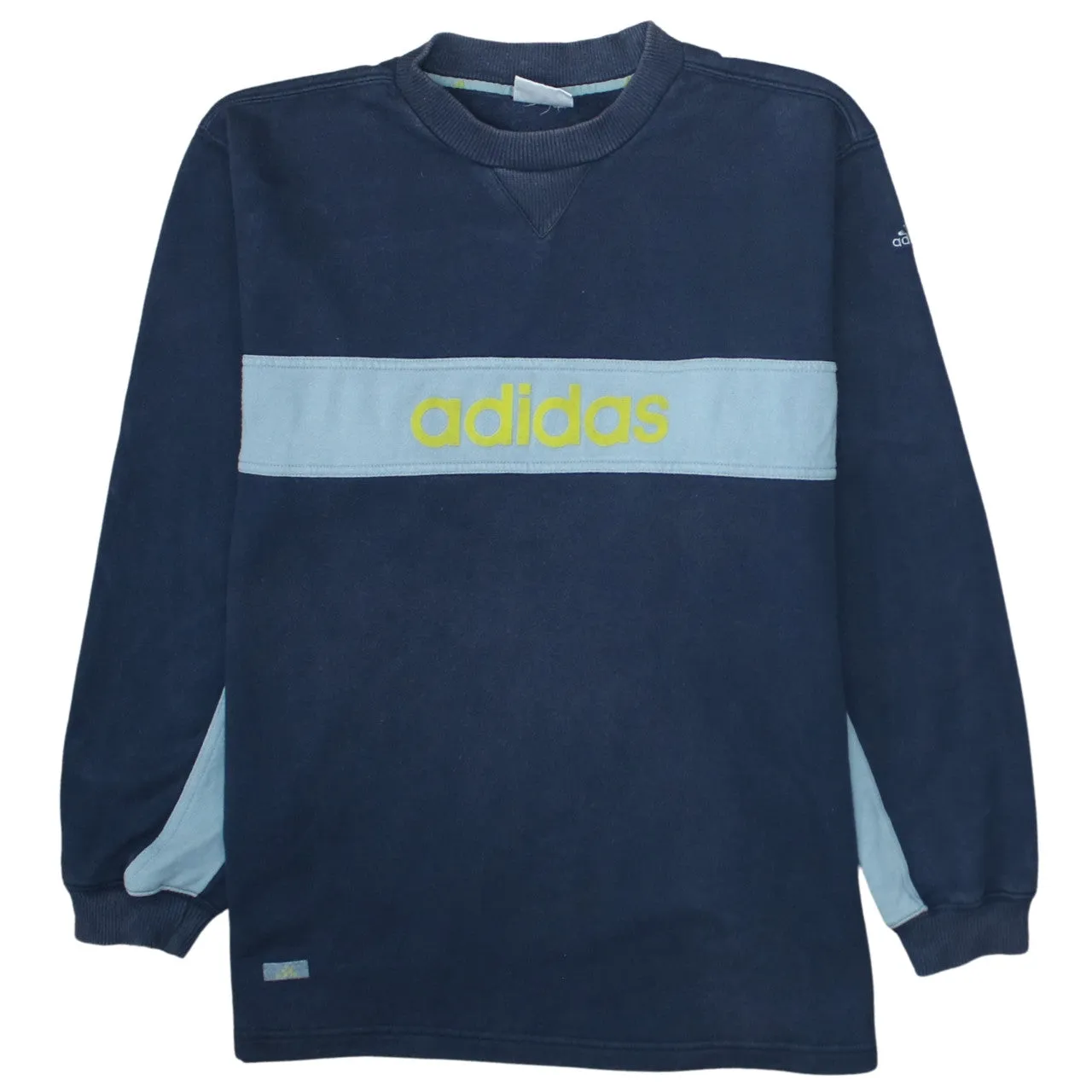Adidas Navy Blue Sweatshirt Men's Medium Big Logo Panel Crewneck Pullover Top sold by Vintage Club