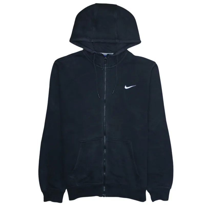 Nike Black Full Zip Hoodie Men's Medium Embroidered Swoosh Drawstring Hood Pockets Sweatshirt sold by Vintage Club