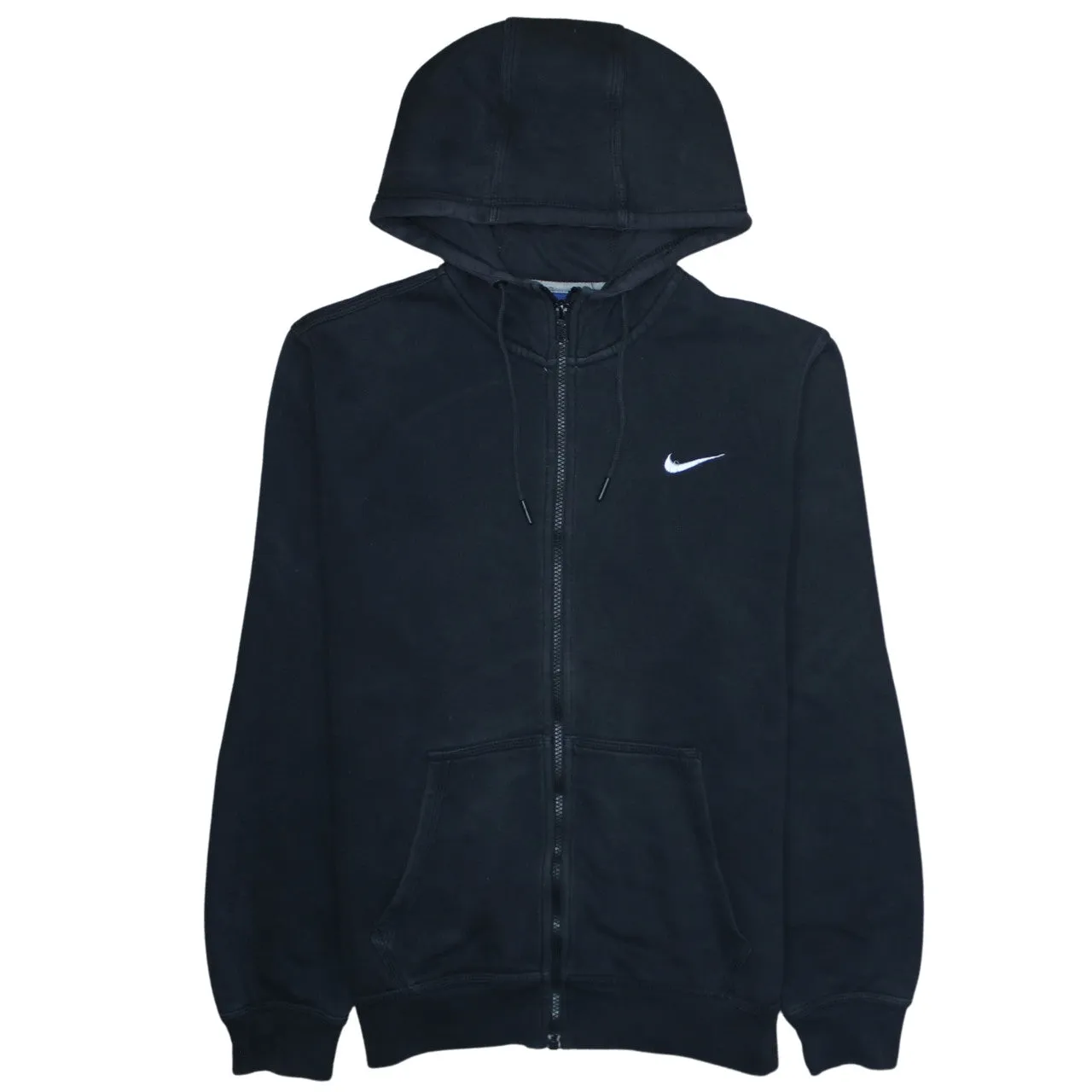 Nike Black Full Zip Hoodie Men's Medium Embroidered Swoosh Drawstring Hood Pockets Sweatshirt sold by Vintage Club