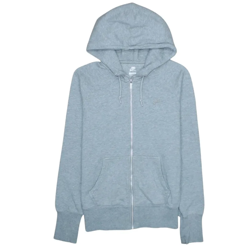Nike Light Grey Full Zip Hoodie Women’s Medium Embroidered Logo Split Pocket Sweatshirt sold by Vintage Club